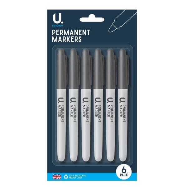 Black Permanent Markers 6 Pack