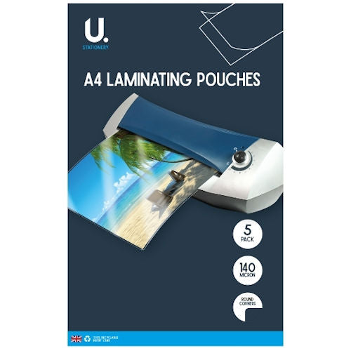 A4 Laminating Pouches - 5 Pack 140 Micron Thickness Durability Round Corners Safety Multiple Documents