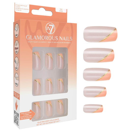 W7 Cosmetics Glamorous False Long Fake Nails - Tan Lines