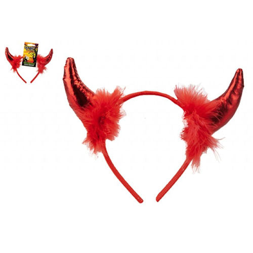 Halloween Fluffy Devils Horn Headband - Costume Dress Up Party Accessories Red Hairband