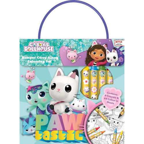 Gabby's Dollhouse Bumper Carry Along Colouring Set - Crayons Colour-In Sheets Creative Fun On-the-Go