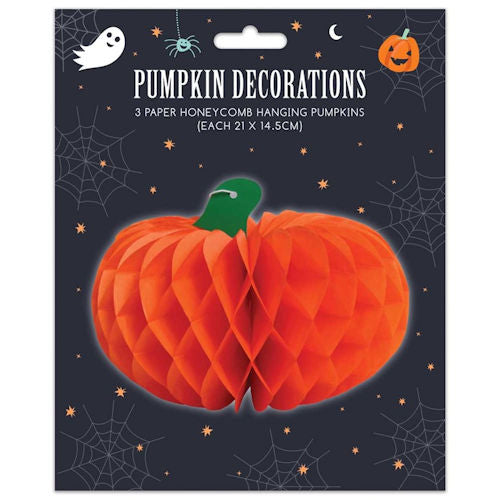 Halloween Honeycomb Pumpkin Decorations - 3 Pack Festive Party Decor Spooky Props
