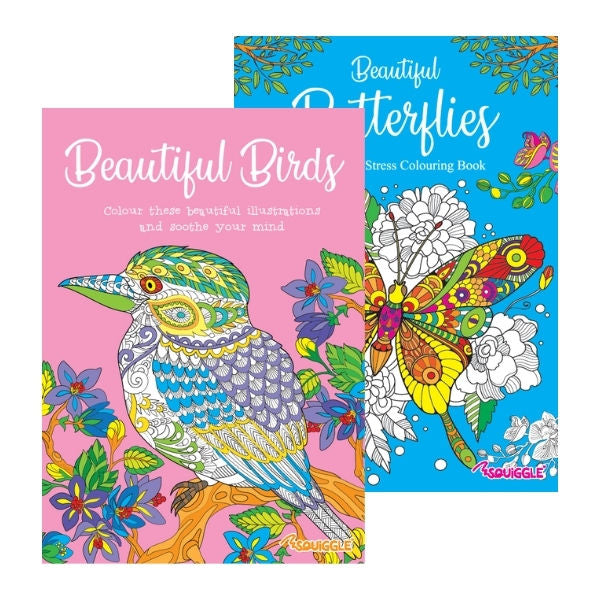 A4 Beautiful Butterflies Birds Colouring Book - Assorted Stunning Designs High Quality Relaxing