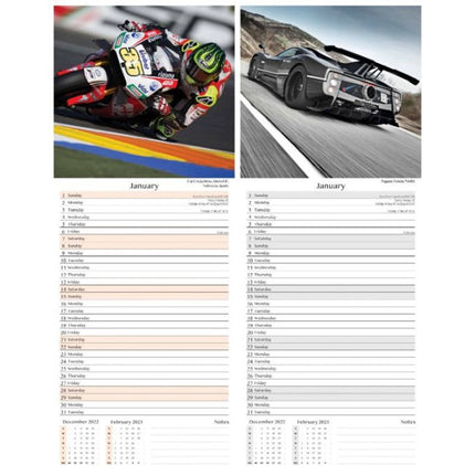 2025 Super Slim Calendar - Super Bikes / Cars Assorted Designs Compact