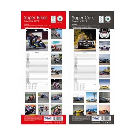 2025 Super Slim Calendar - Super Bikes / Cars Assorted Designs Compact