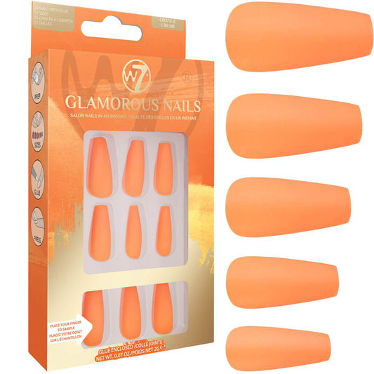 W7 Cosmetics Glamorous False Long Fake Nails - Orange Crush