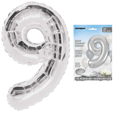 9 - Silver Giant Numeral Balloon