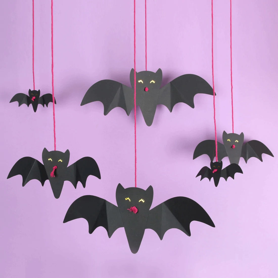 6 Hanging Bats DIY Decoration – Spooky Halloween Craft Kit String Bat Cut-Outs Activities Party Decor
