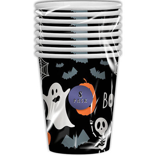 Halloween Kids Ghost Paper Cups - 8 Pack Party Disposable Beverage Drinkware Spooky Festive Haunted House Ghost