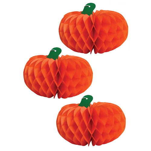 Halloween Honeycomb Pumpkin Decorations - 3 Pack Festive Party Decor Spooky Props
