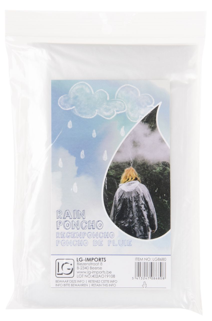 Clear Plastic Rain Poncho (Single)