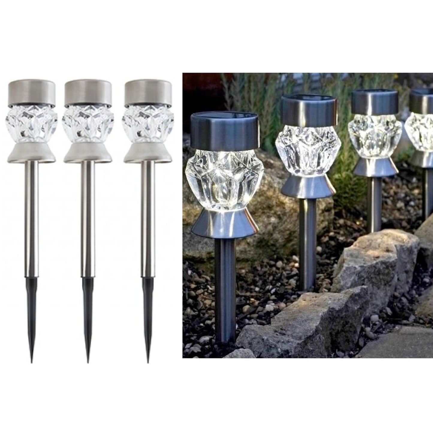 Solar Diamond White Stakes - 3 Pack Illuminate Garden Elegant Solar Powered Diamond Stakes