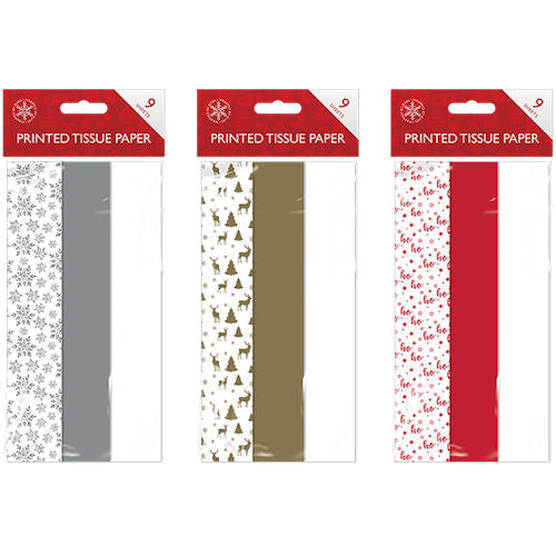 Christmas Tissue Paper Single 9 Sheets - Assorted