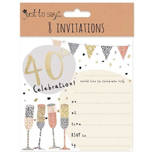 40th Invitation Cards - 8 Pack
