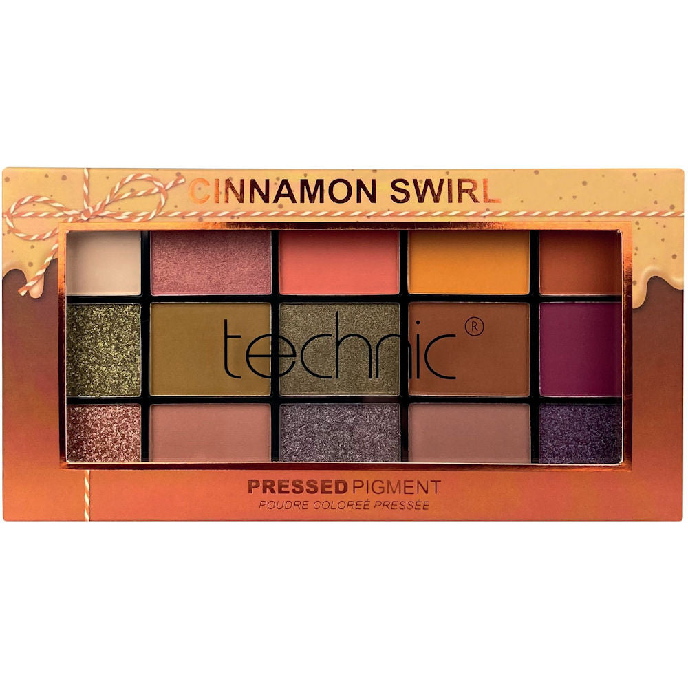 Technic Cosmetics 15 Colour Pressed Pigment Eyeshadow Palette Cinnamon Swirl - Richly Pigmented Long-Lasting Blendable Shades Professional Makeup