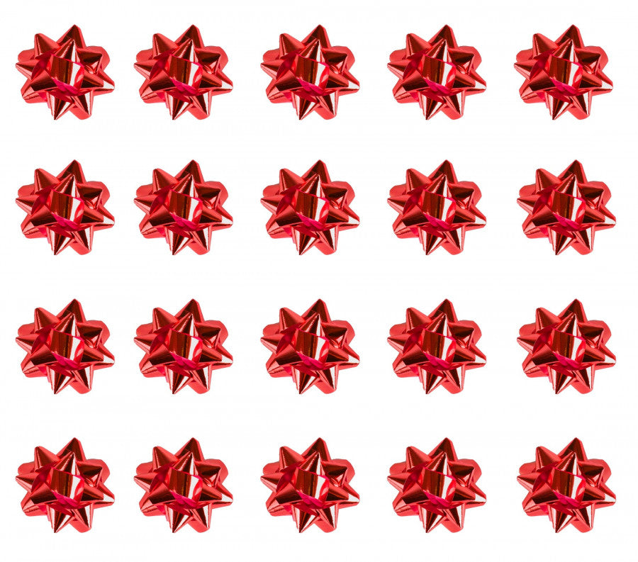 20 Medium Red Foil Bows (Pack) – Shiny Gift Wrap Accessories Self-Adhesive Presents Party