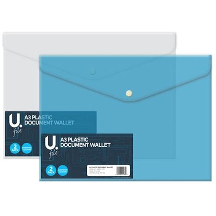 A3 Plastic Document Wallets - 2 Pack