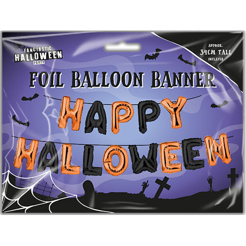 Happy Halloween Foil Balloon Banner - 34cm Festive Holiday Party Decoration Spooky Haunted House Ghost Witch
