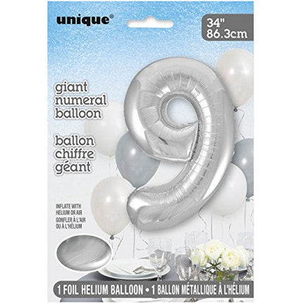 9 - Silver Giant Numeral Balloon