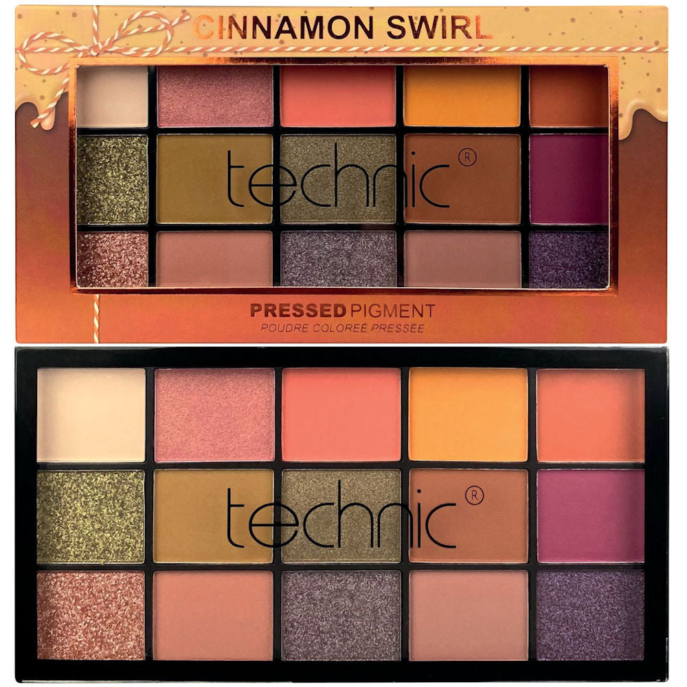 Technic Cosmetics 15 Colour Pressed Pigment Eyeshadow Palette Cinnamon Swirl - Richly Pigmented Long-Lasting Blendable Shades Professional Makeup
