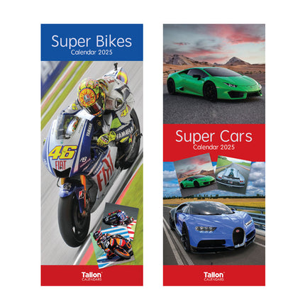 2025 Super Slim Calendar - Super Bikes / Cars Assorted Designs Compact
