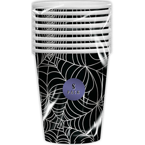 Halloween Spiderweb Paper Cups - 8 Pack Party Disposable Beverage Drinkware Spooky Festive Haunted House Spider Web