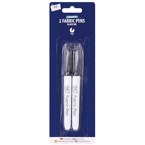 Permanent Fabric Marker Pens - 2 Pack Medium Tip Black Ink Textile Art Supplies