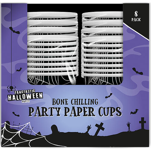 Halloween Spiderweb Paper Cups - 8 Pack Party Disposable Beverage Drinkware Spooky Festive Haunted House Spider Web