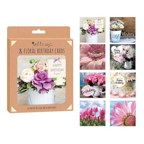 Floral Birthday Cards - 8 Pack