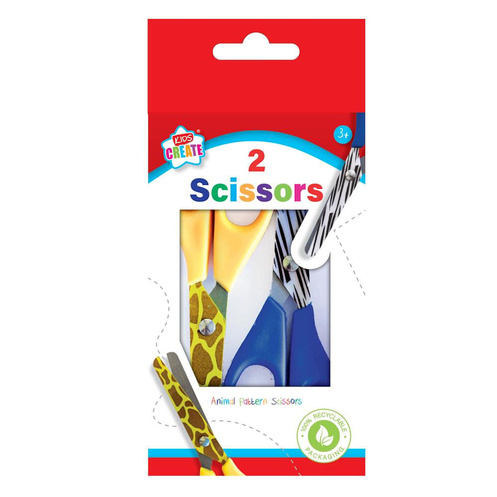 Animal Printed Scissors - 2 Pack Fun Colourful Scissors Animal Print Designs Perfect Craft Projects