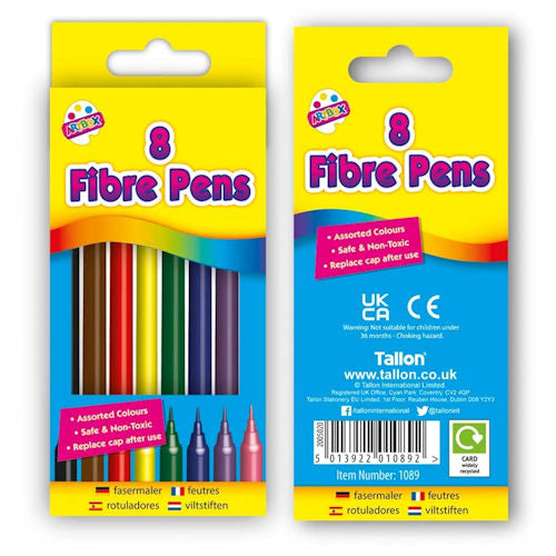 Fine Tip Colouring Pens - 8 Pack Art Craft Drawing Marker Set