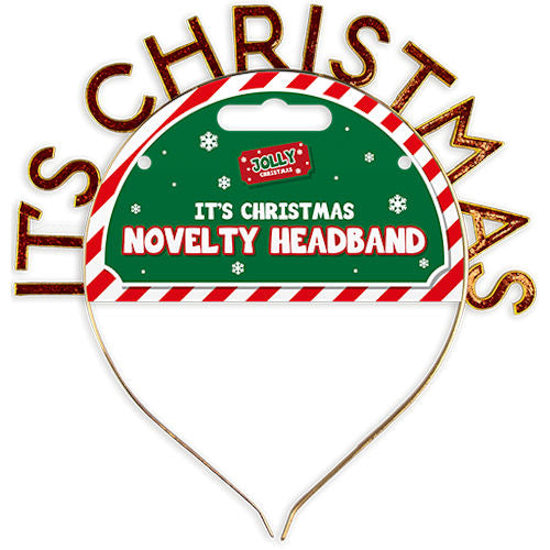 Novelty "It's Christmas" Metal Headband - Festive Holiday Costume Accessory Santa Claus Reindeer Snowman
