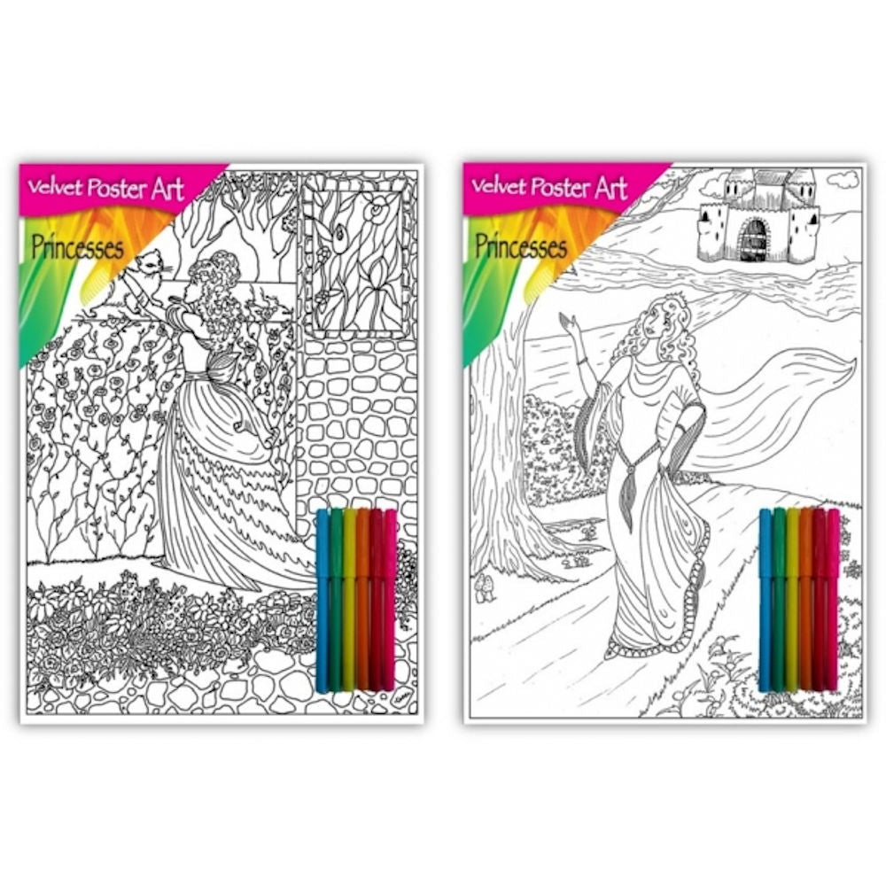 Velvet Poster Art Princesses Castles With Felt Tip Pens - Assorted Creative Felt Tip Pens