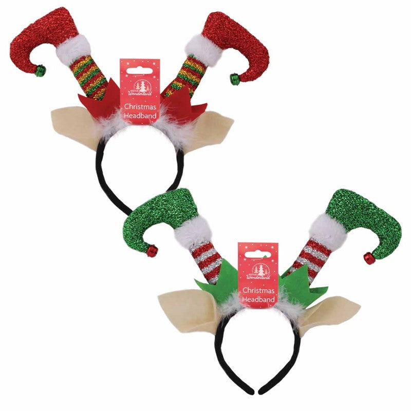 Christmas Metallic Elf Legs Headband - Assorted Festive Holiday Costume Accessory