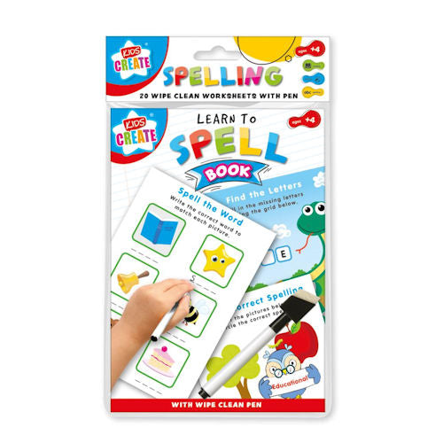 A5 Learn to Spell Book - Wipe Clean Educational Workbook Practising Spelling Skills Reusable Pages Learning Children Kids