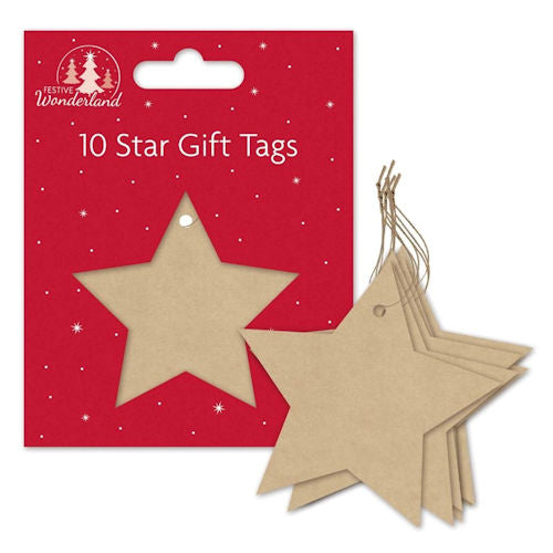 Christmas Gift Tags Kraft Star - 10 Pack Festive Xmas Holiday Present Wrapping Decor