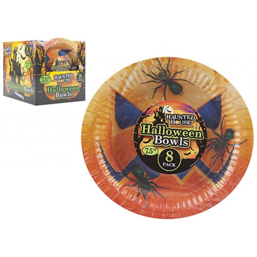 Halloween Pumpkin Paper Bowls - 8 Pack 7.5" Festive Disposable Tableware Party Supplies