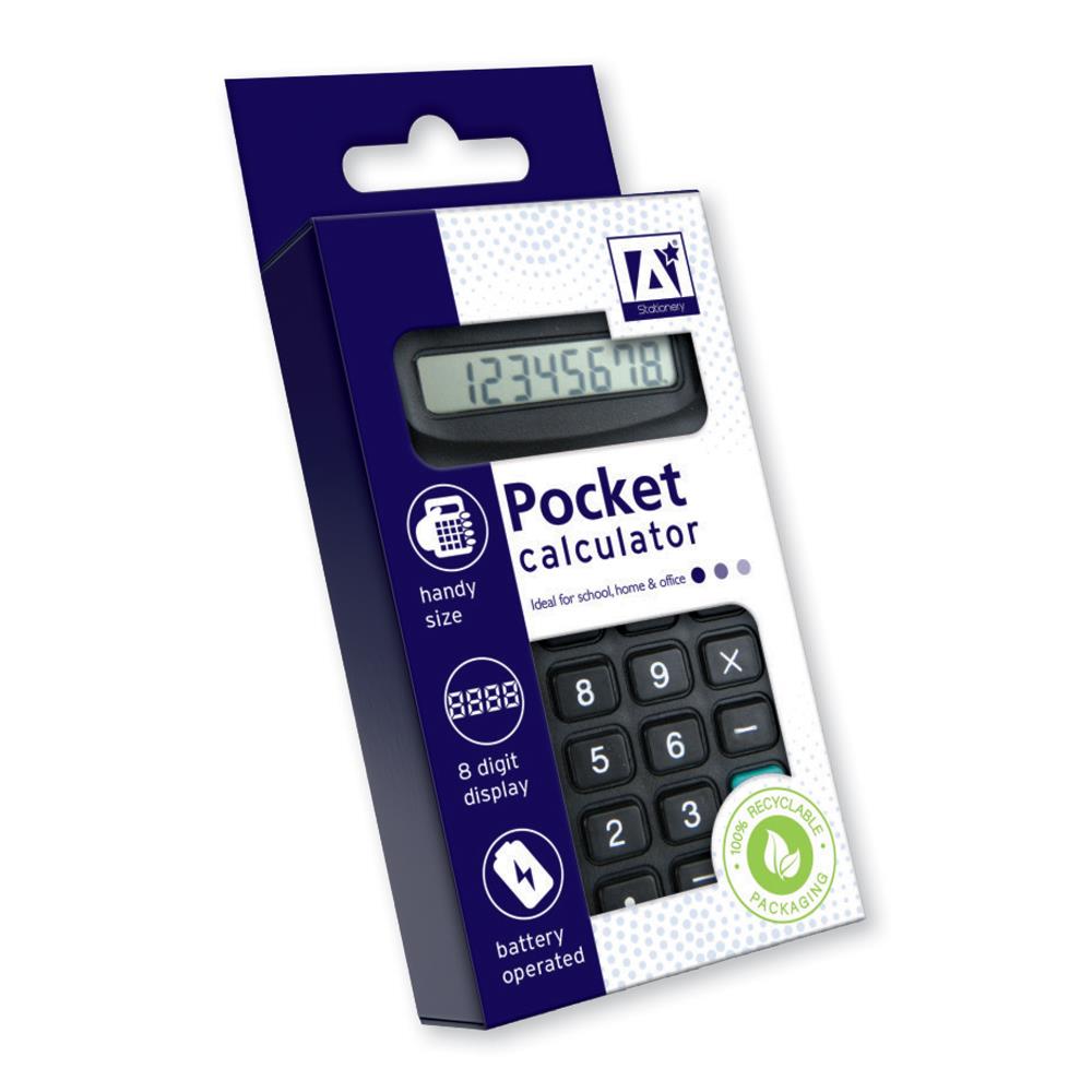 Pocket Calculator - 8 Digit Display Battery Operated Compact Portable Electronic Basic Arithmetic Functions School Office Supplies