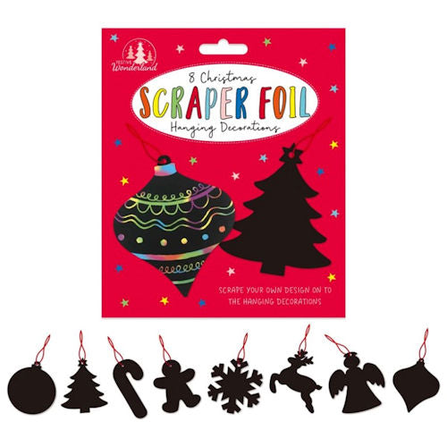 Christmas Scraper Foil Hanging Decorations - 8 Pack