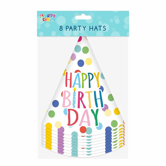 Happy Birthday Design Party Hats 8 Pack