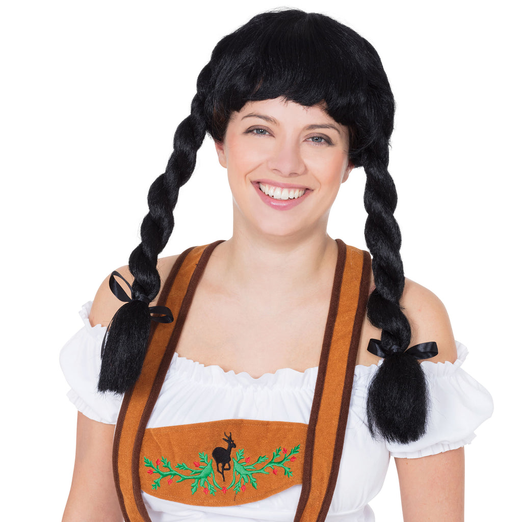 Adult Black Fraulein Pigtail Wig – Traditional Bavarian Style Costume Accessory Plaited Oktoberfest Fancy Dress