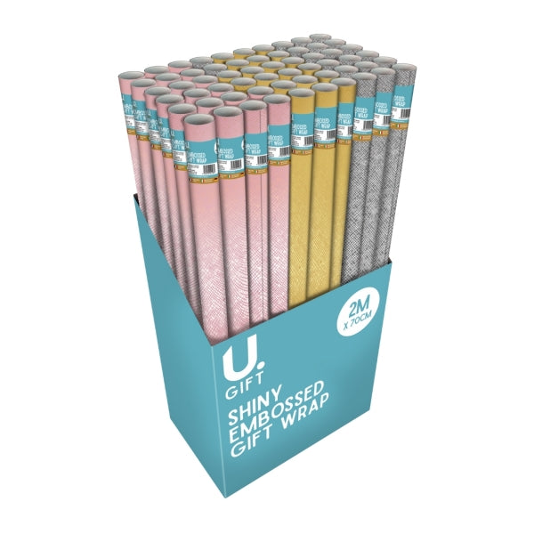 Cross-hatch Embossed Metallic 200cm x 70cm Giftwrap Roll