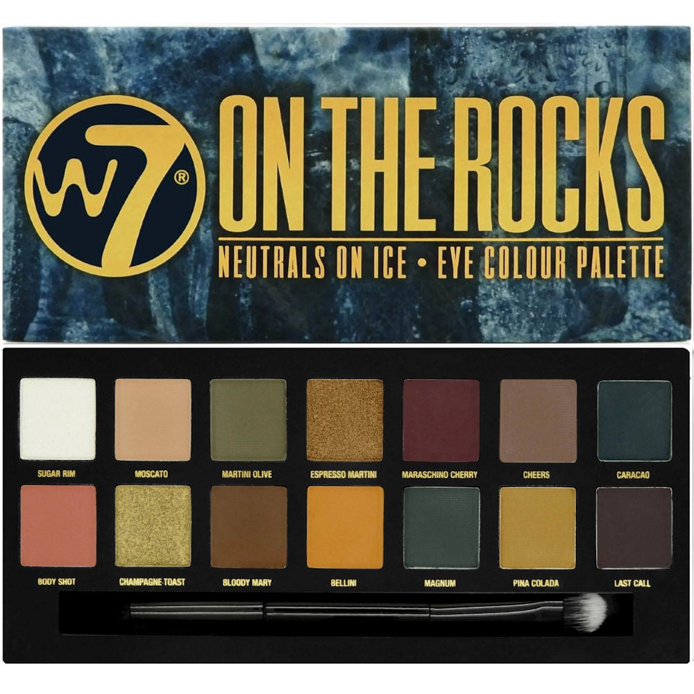 W7 Cosmetics On The Rocks Eyeshadow Palette - 14 Colour Matte Shimmer With Applicator Dark Colours Eyes