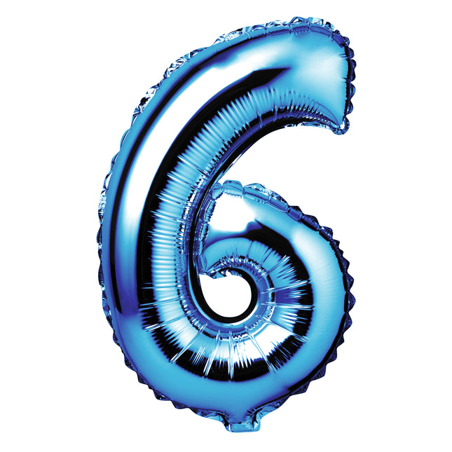 Large Blue Foil "Number 6" Balloon – 34 Inch