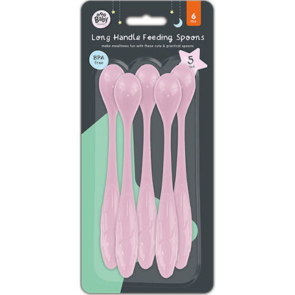 Pink Long Handle Baby Feeding Spoon - 5 Pack