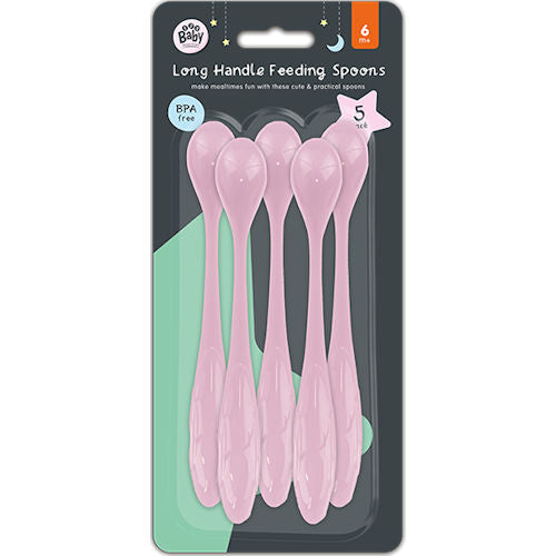 Pink Long Handle Baby Feeding Spoon - 5 Pack Easy Grip Gentle Gums Mealtime