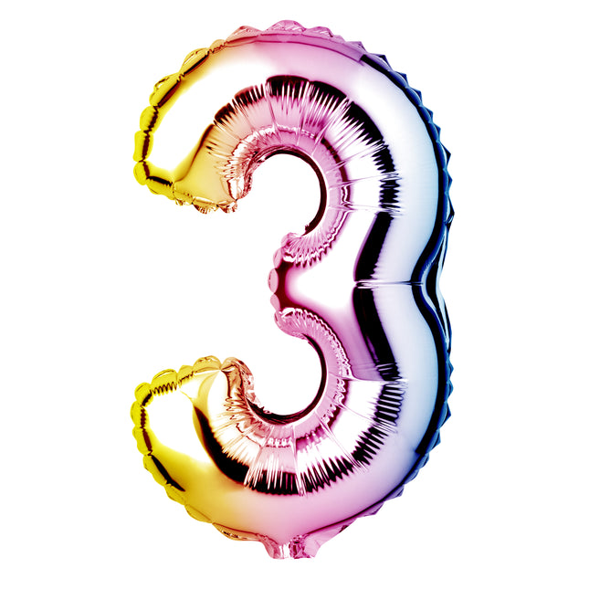 Large Rainbow Foil "Number 3" Balloon – 34 Inch