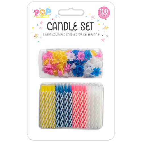 Candle Set - 100 Piece Cake Bright Assorted Colours Kids Adults Party