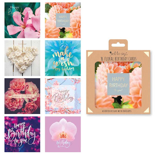 Floral Birthday Cards - 8 Pack
