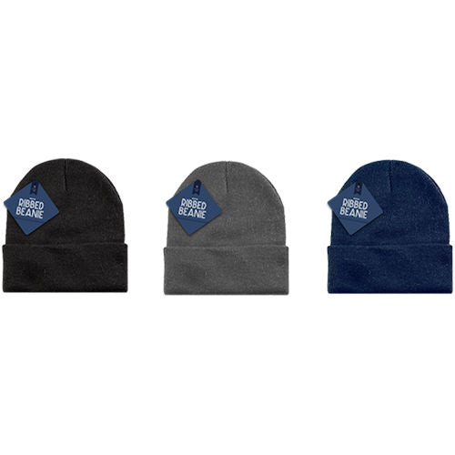 Men's Ribbed Beanie - Stylish Warm Winter Hat Assorted Colours